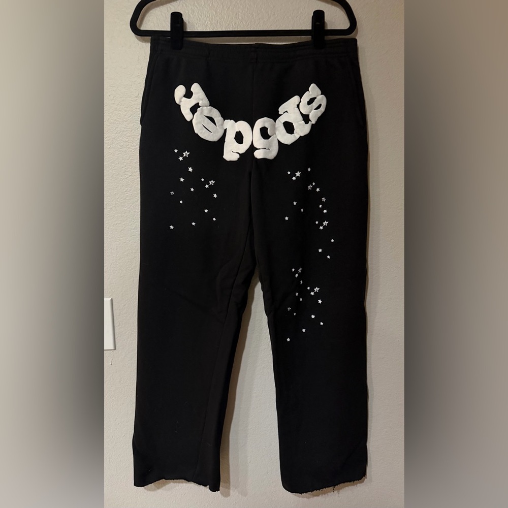 Sp5der Black Graphic Joggers with White Accents